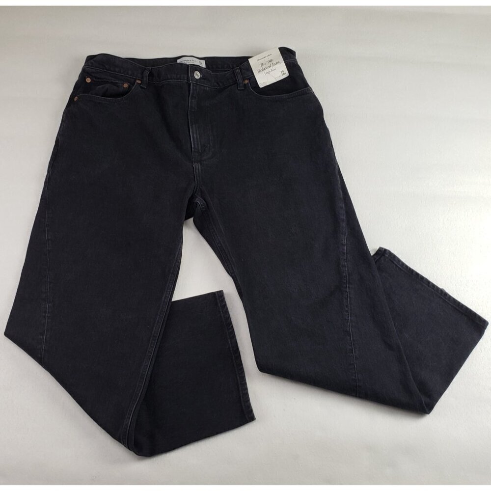 Abercrombie Fitch 90s Relaxed Jean Women 34/18S Short Black Front Vent High Rise